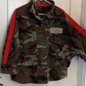 Zara Camouflage Jacket with Red Stripes